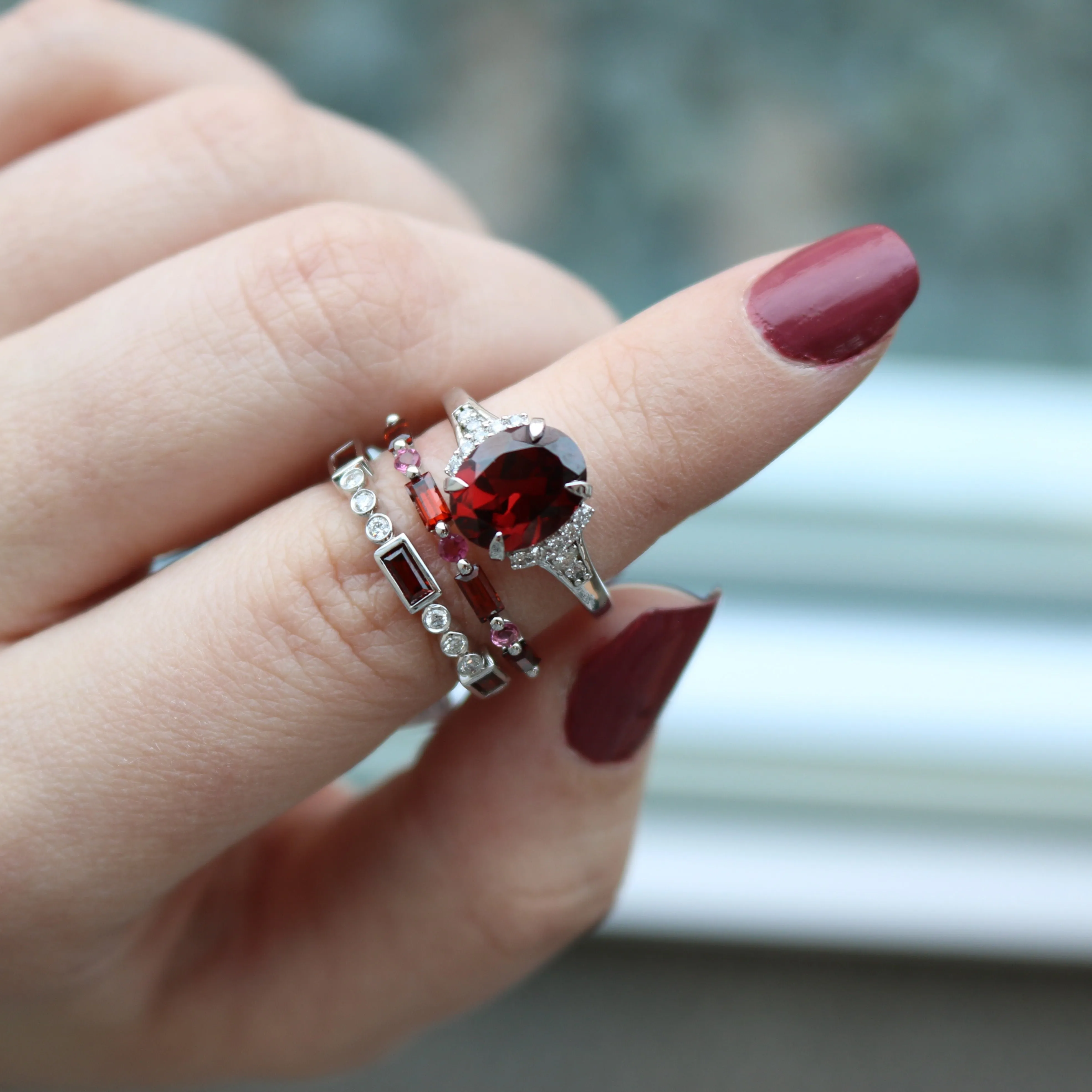 0.15ctw Diamond and Garnet Ring