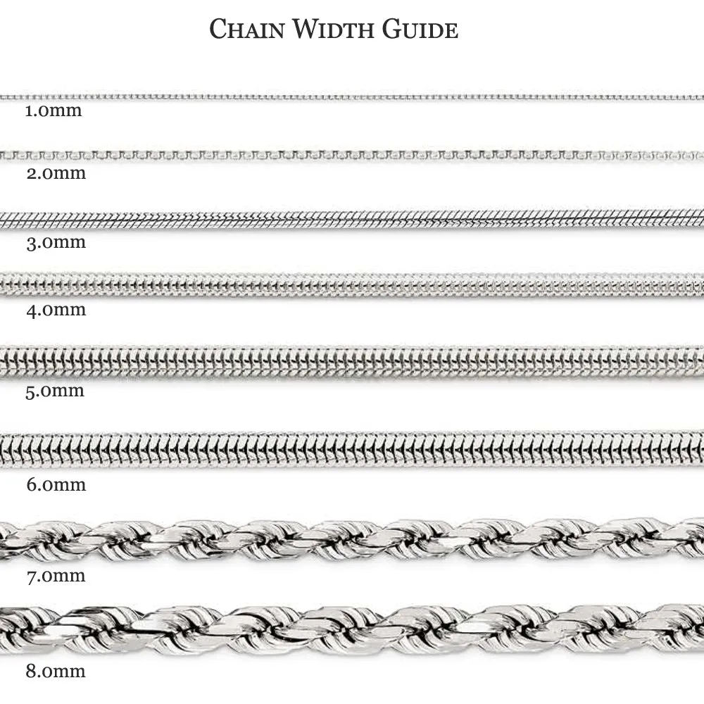 1.25mm 14k White Gold Solid Loose Rope Chain Necklace