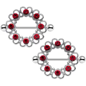 14 Gauge 1 1/16 Red Gem Daring Little Devil Halo Heart Nipple Shield Set
