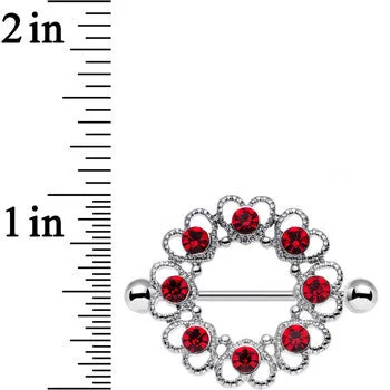 14 Gauge 1 1/16 Red Gem Daring Little Devil Halo Heart Nipple Shield Set