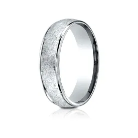 14 Karat White Gold 6.5mm Comfort-fit Round Edge Swirl Finish Design Band