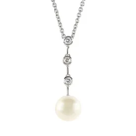 18ct White Gold Fresh Water Pearl & Diamond Drop Pendant