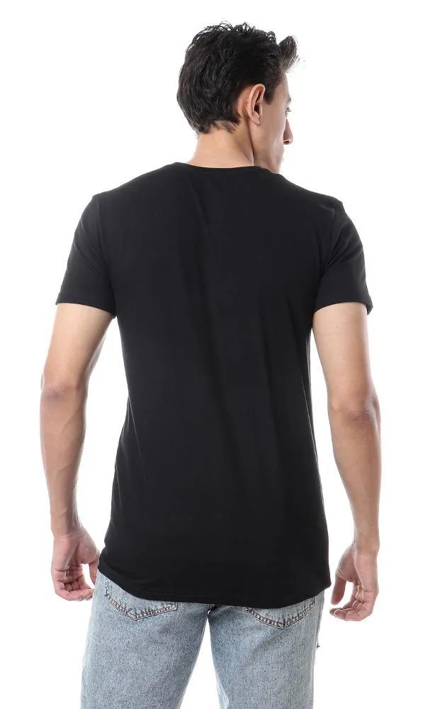 57496 Colorful "Enjoy" Print Black Summer T-Shirt