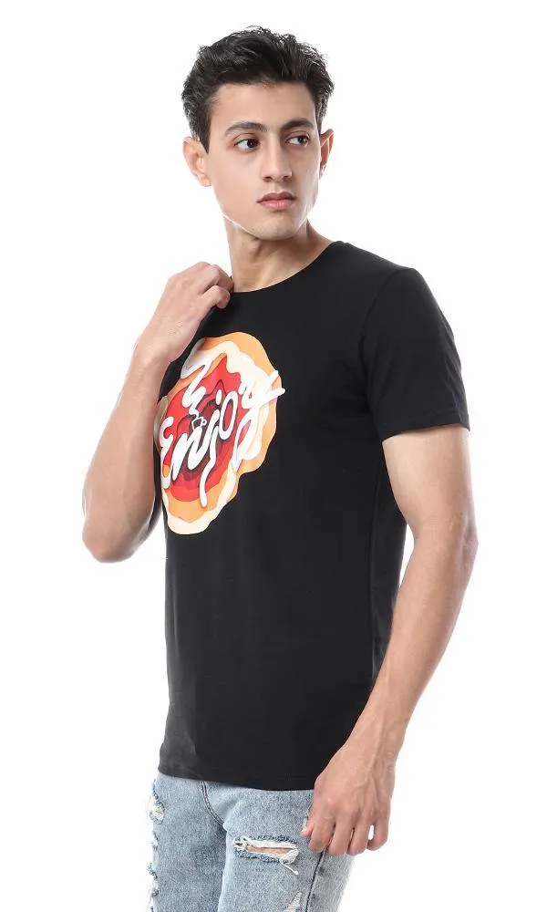 57496 Colorful "Enjoy" Print Black Summer T-Shirt