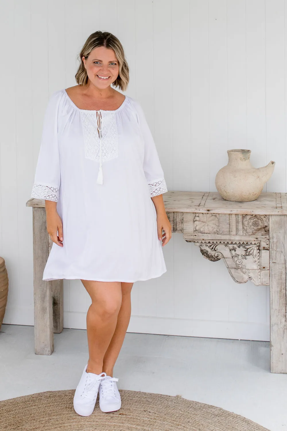 A Little Lace Kaftan in White