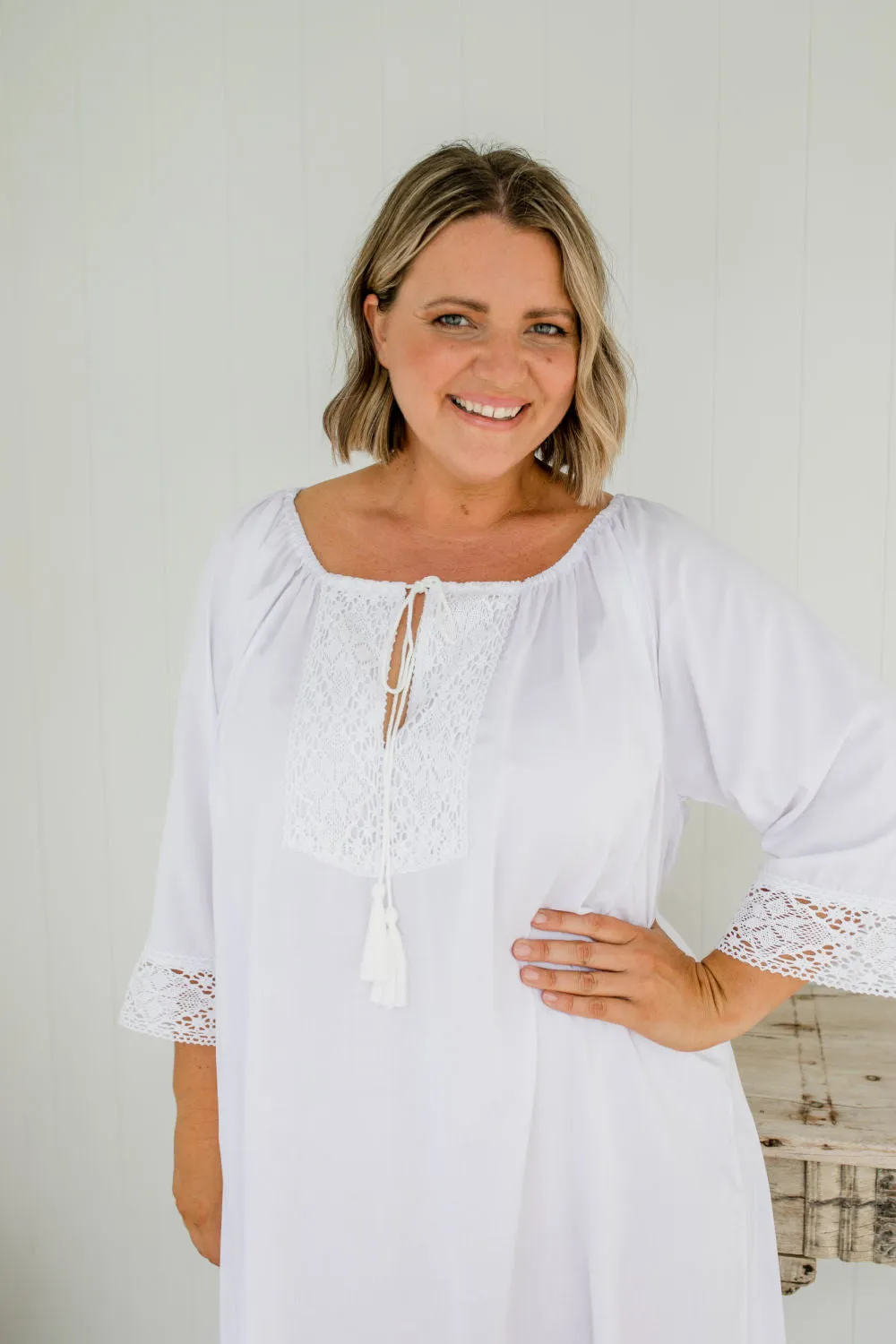 A Little Lace Kaftan in White