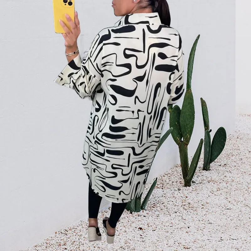 Abstract Print Oversized Shirt