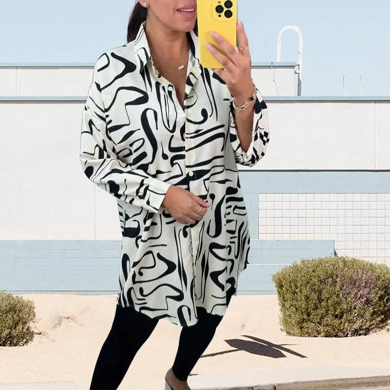 Abstract Print Oversized Shirt