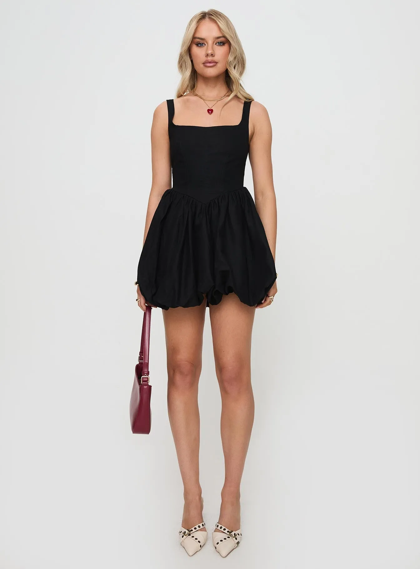 Alcott Bubble Hem Mini Dress Black