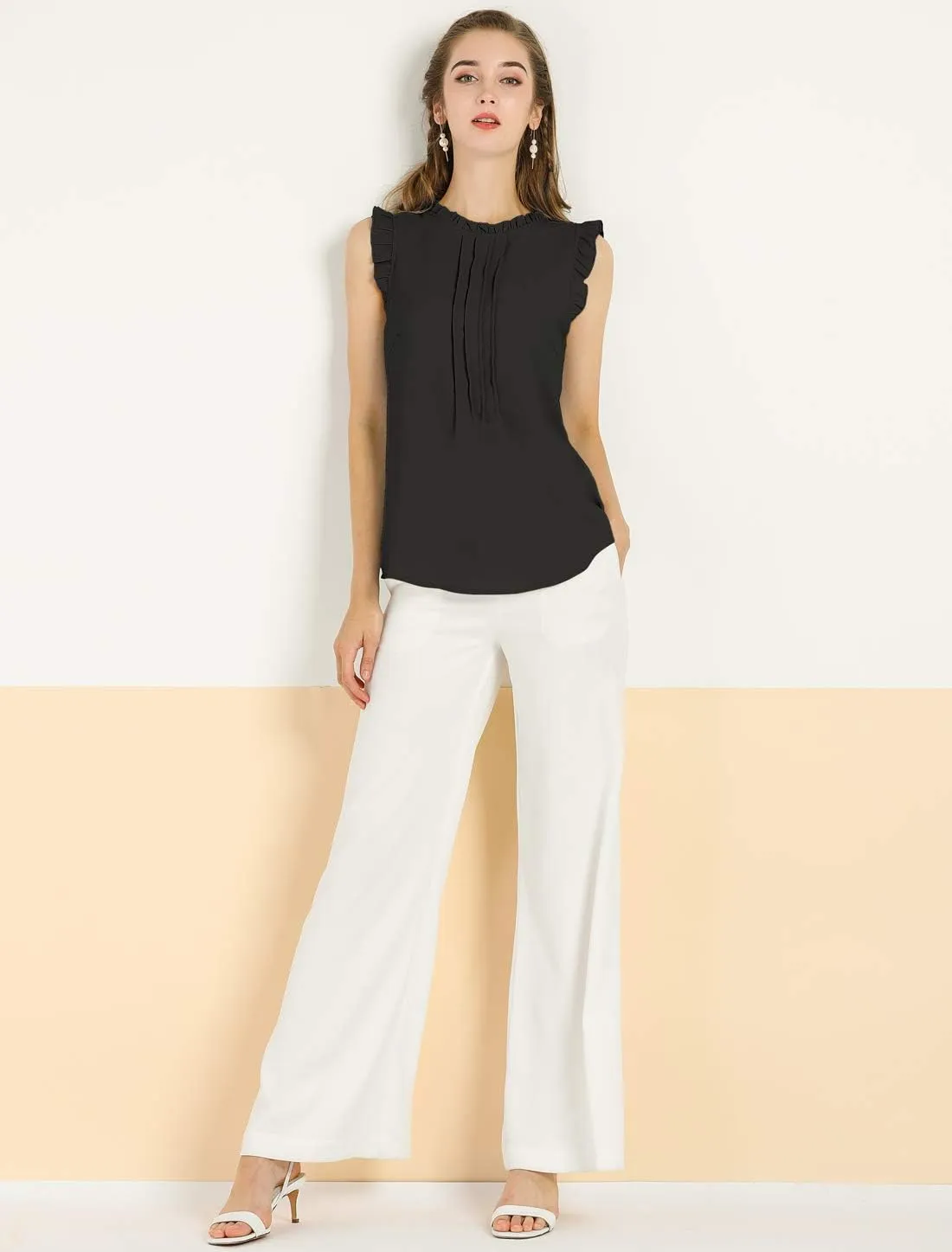 Allegra K Women's Business Casual Blouse Office Work Shirts Vintage Sleeveless Interview Professional Blouses Top