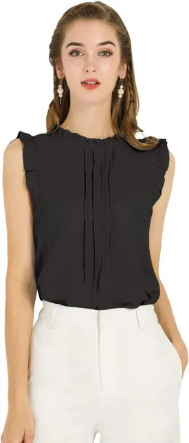 Allegra K Women's Business Casual Blouse Office Work Shirts Vintage Sleeveless Interview Professional Blouses Top