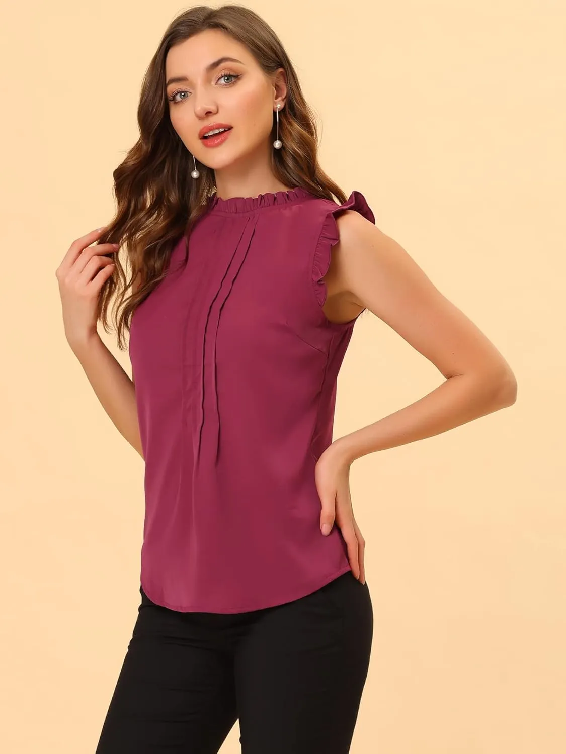 Allegra K Women's Business Casual Blouse Office Work Shirts Vintage Sleeveless Interview Professional Blouses Top