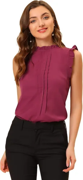 Allegra K Women's Business Casual Blouse Office Work Shirts Vintage Sleeveless Interview Professional Blouses Top