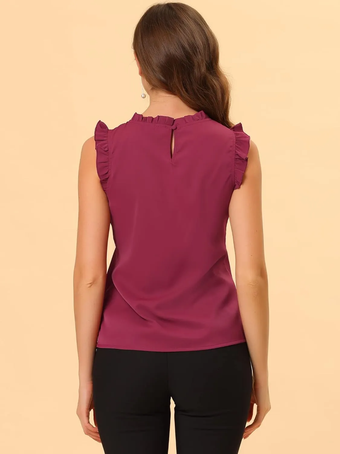 Allegra K Women's Business Casual Blouse Office Work Shirts Vintage Sleeveless Interview Professional Blouses Top