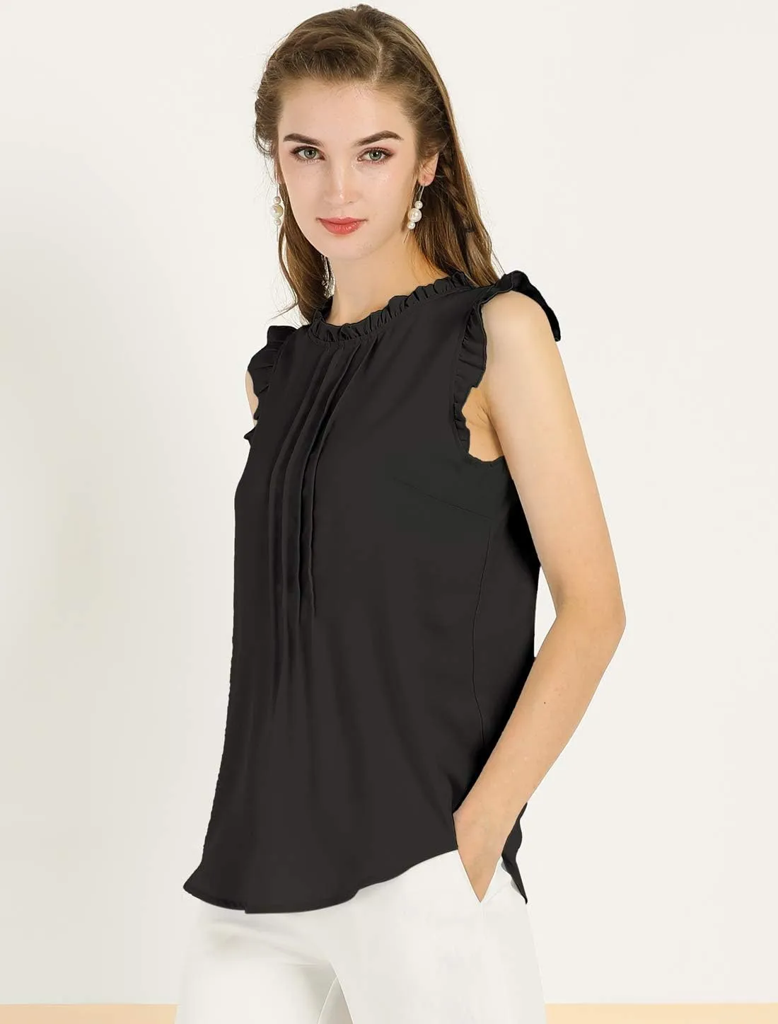 Allegra K Women's Business Casual Blouse Office Work Shirts Vintage Sleeveless Interview Professional Blouses Top