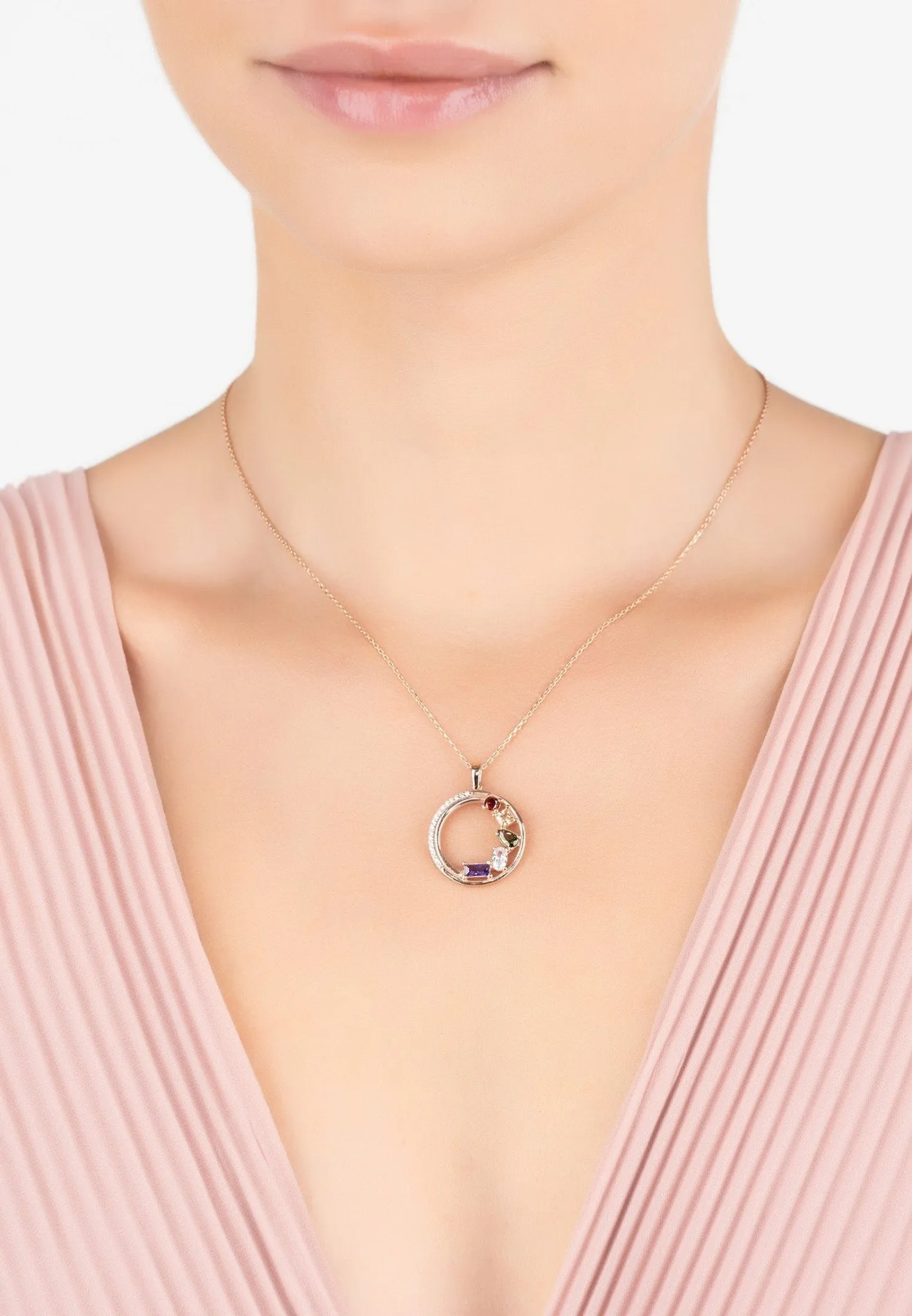 Amalfi Half Halo Baguette Necklace Rosegold
