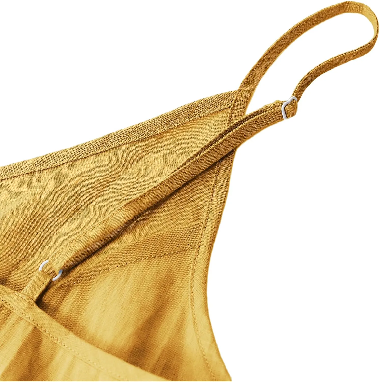 Amazhiyu 100% Linen V Neck Spaghetti Strap Sleeveless Summer Dresses with Slit