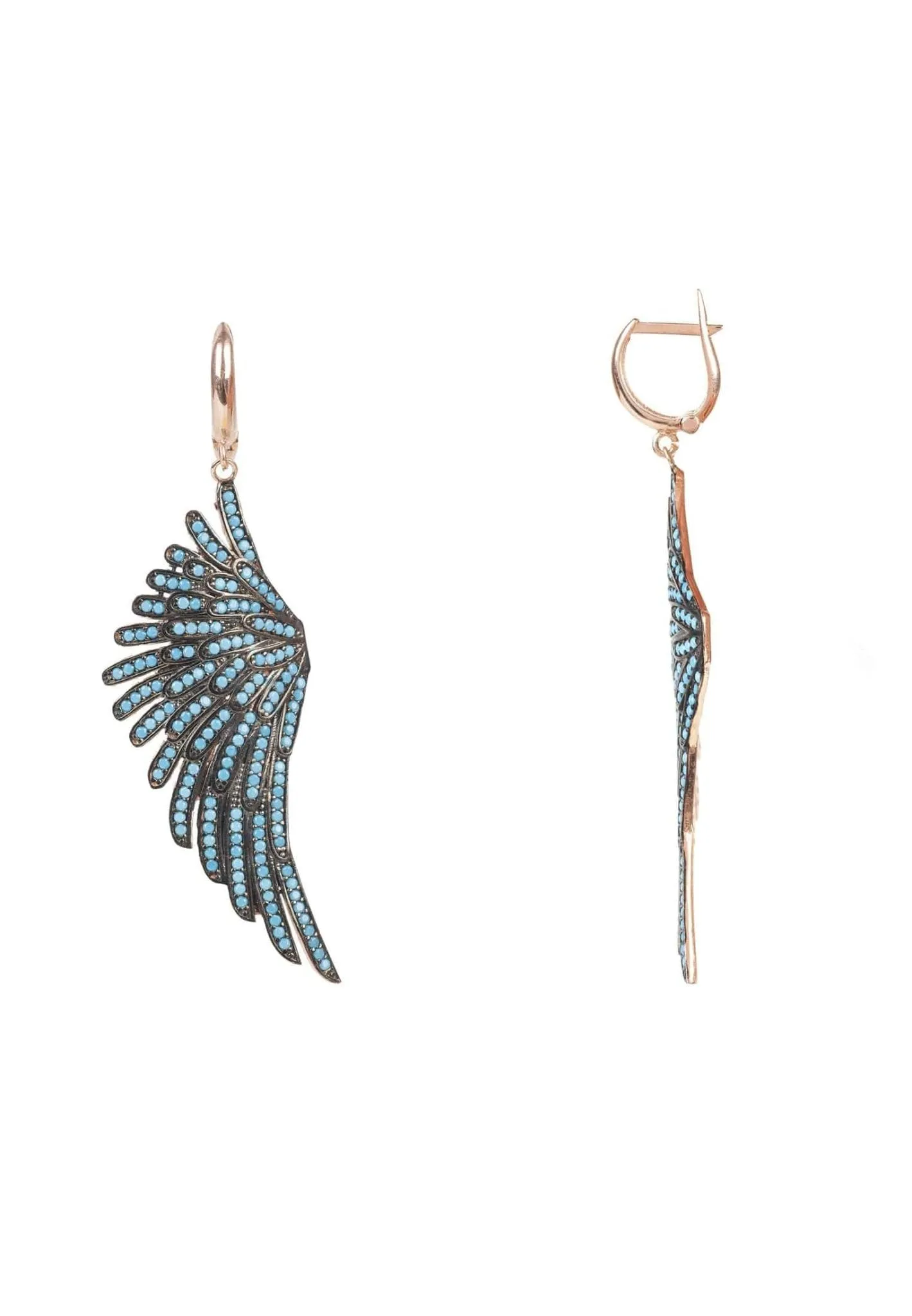 Angel Wing Drop Earrings Rosegold Turquoise Blue