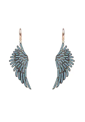 Angel Wing Drop Earrings Rosegold Turquoise Blue