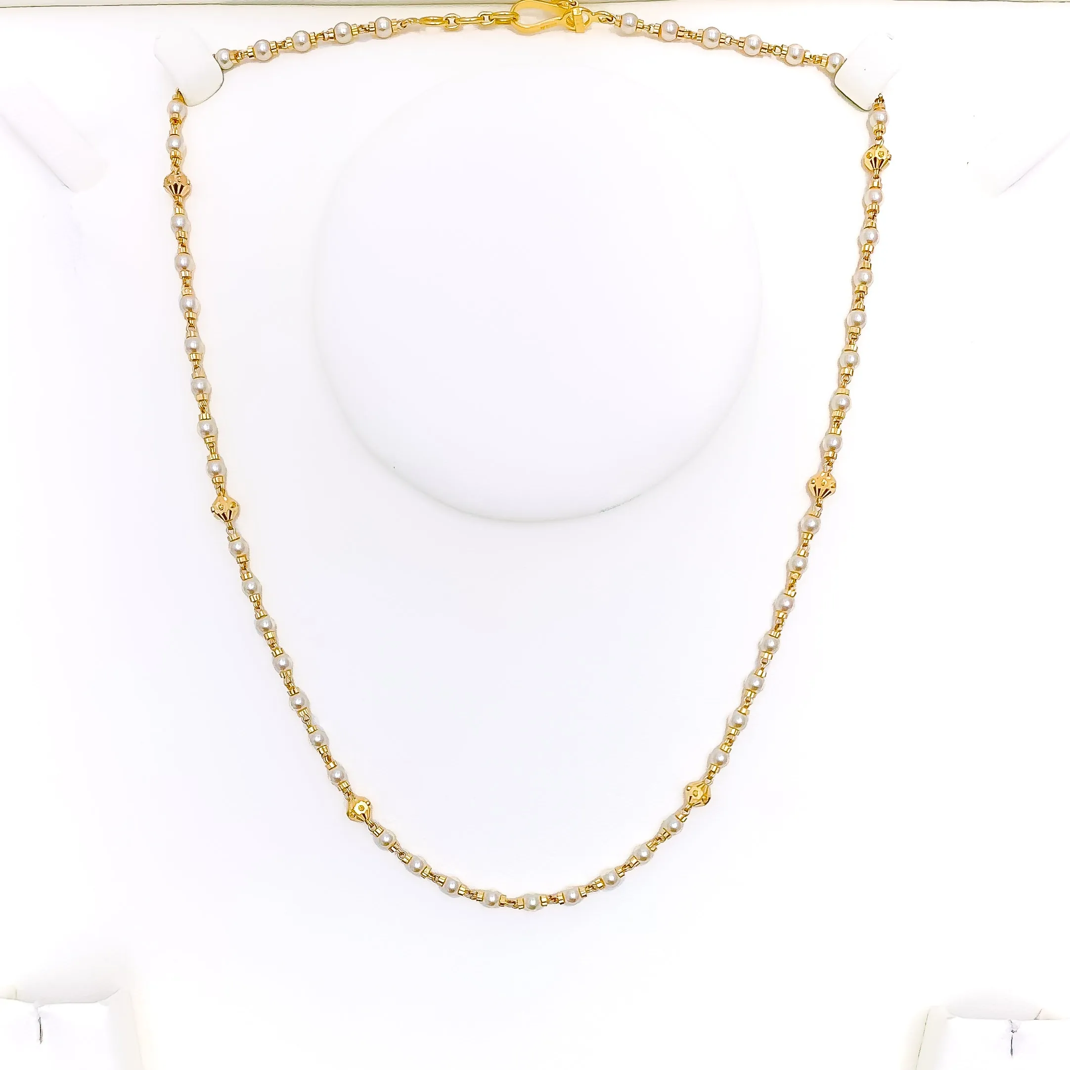 Attractive Delicate 22k Gold Pearl Necklace - 16"