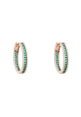 Baguette Hoop Earrings Medium Rosegold Emerald Green