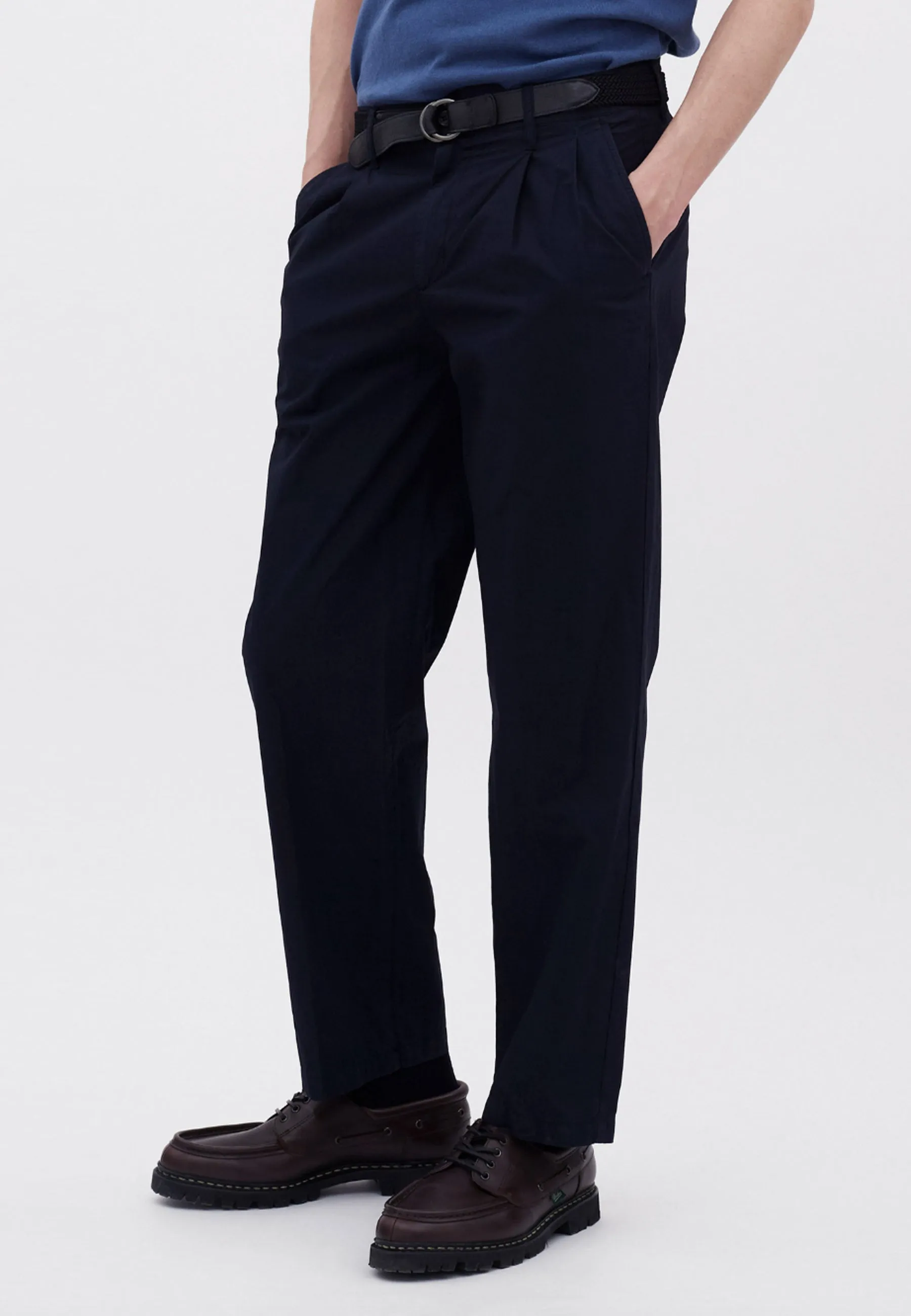 Benn Relaxed Typewriter Pleated Trouser - Dark Navy