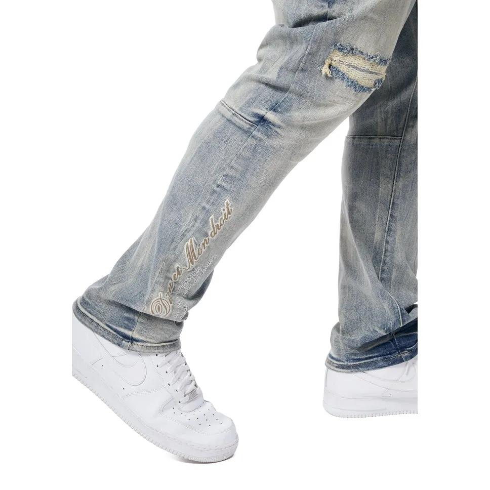Big and Tall - Preppy Crest Embroidered Denim Jeans - Industrial Blue