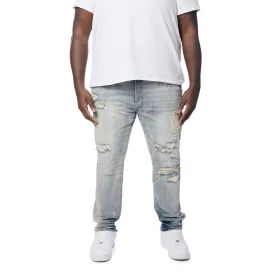 Big and Tall - Preppy Crest Embroidered Denim Jeans - Industrial Blue