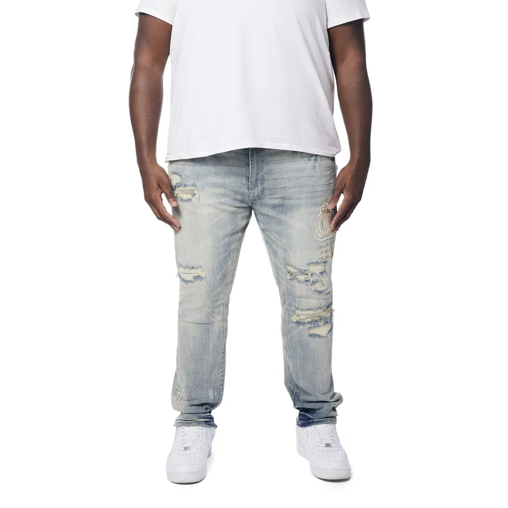 Big and Tall - Preppy Crest Embroidered Denim Jeans - Industrial Blue