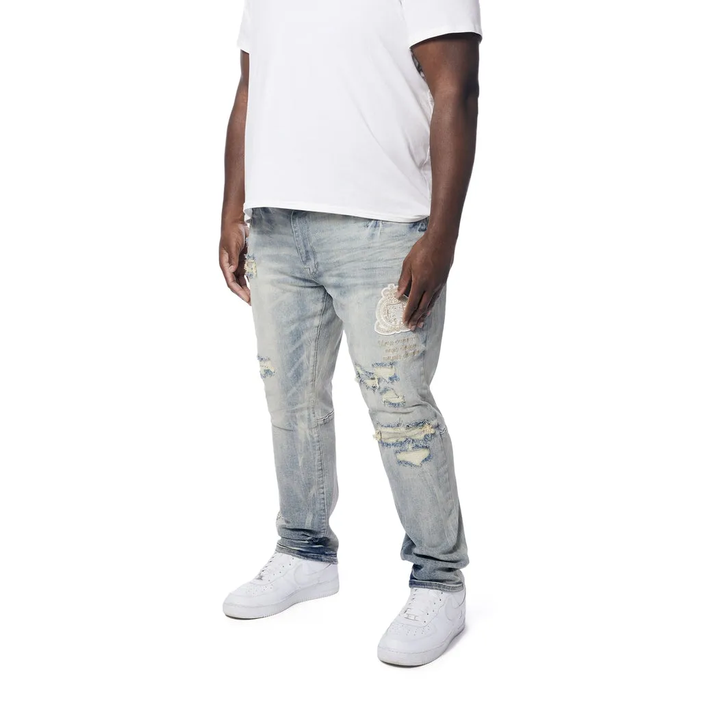 Big and Tall - Preppy Crest Embroidered Denim Jeans - Industrial Blue