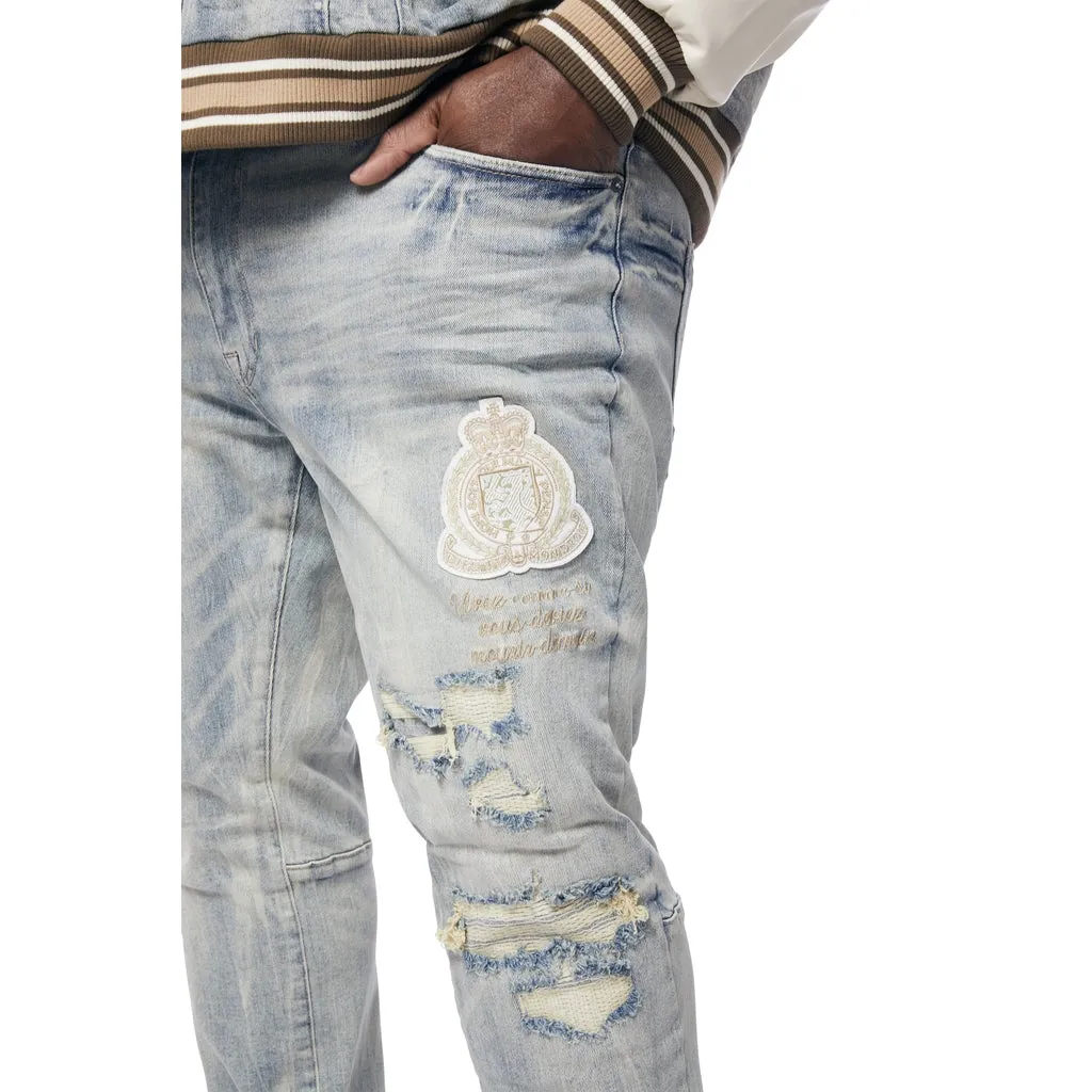 Big and Tall - Preppy Crest Embroidered Denim Jeans - Industrial Blue