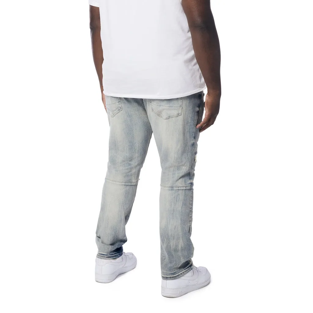 Big and Tall - Preppy Crest Embroidered Denim Jeans - Industrial Blue