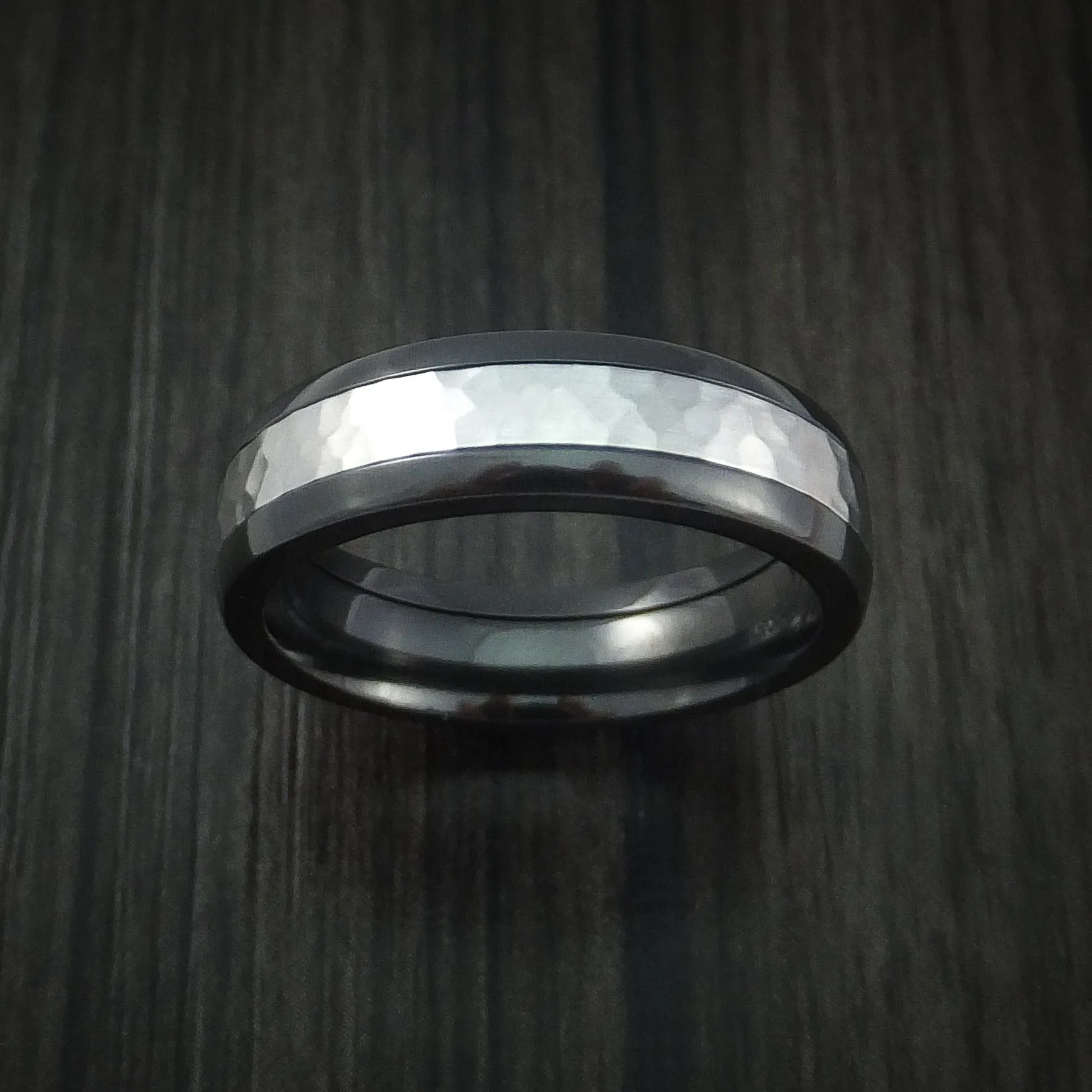 Black Titanium and Hammered Cobalt Chrome Men's Ring Custom Made Wedding Band
