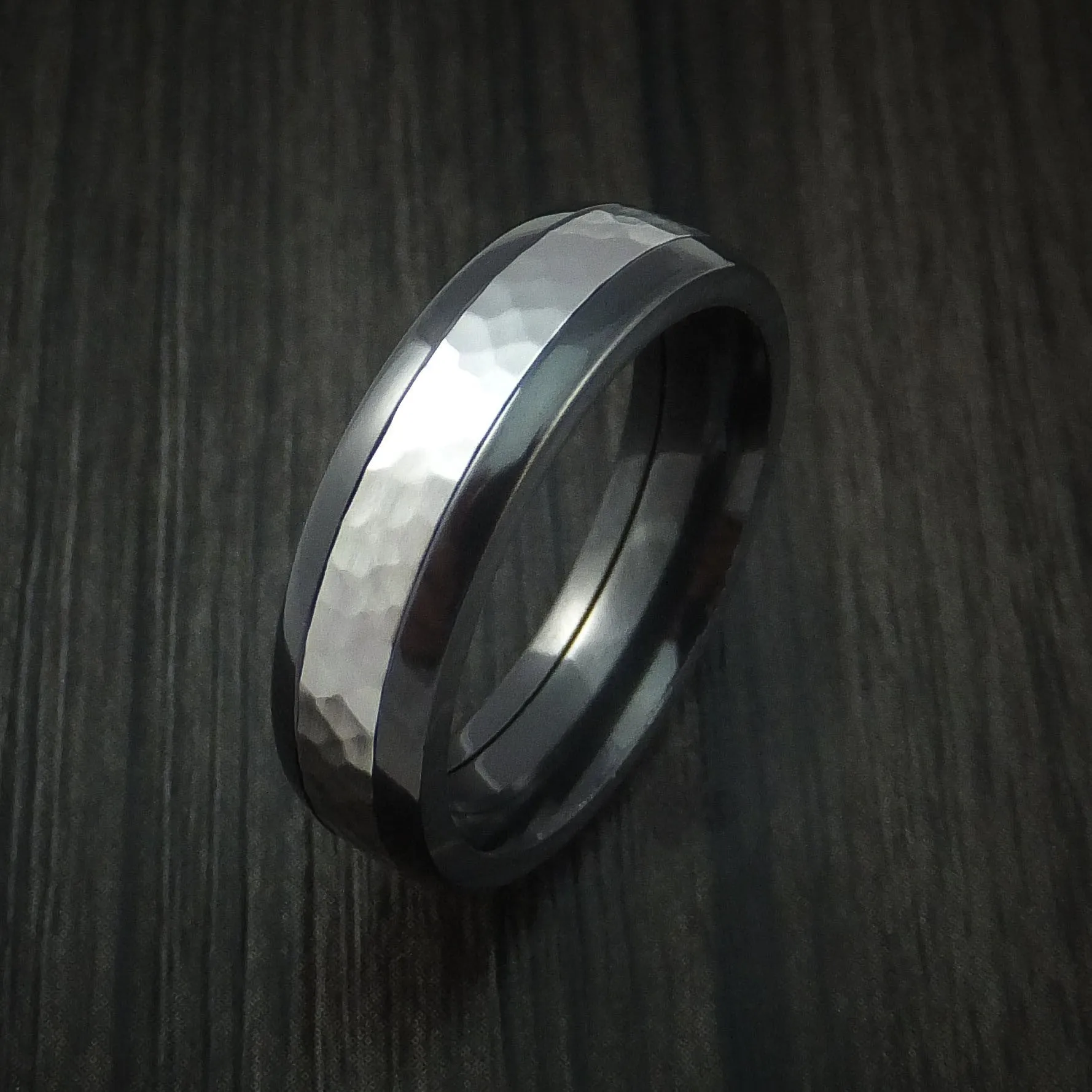 Black Titanium and Hammered Cobalt Chrome Men's Ring Custom Made Wedding Band