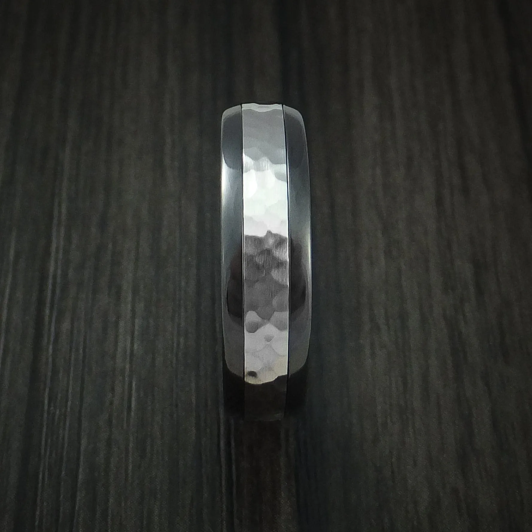 Black Titanium and Hammered Cobalt Chrome Men's Ring Custom Made Wedding Band