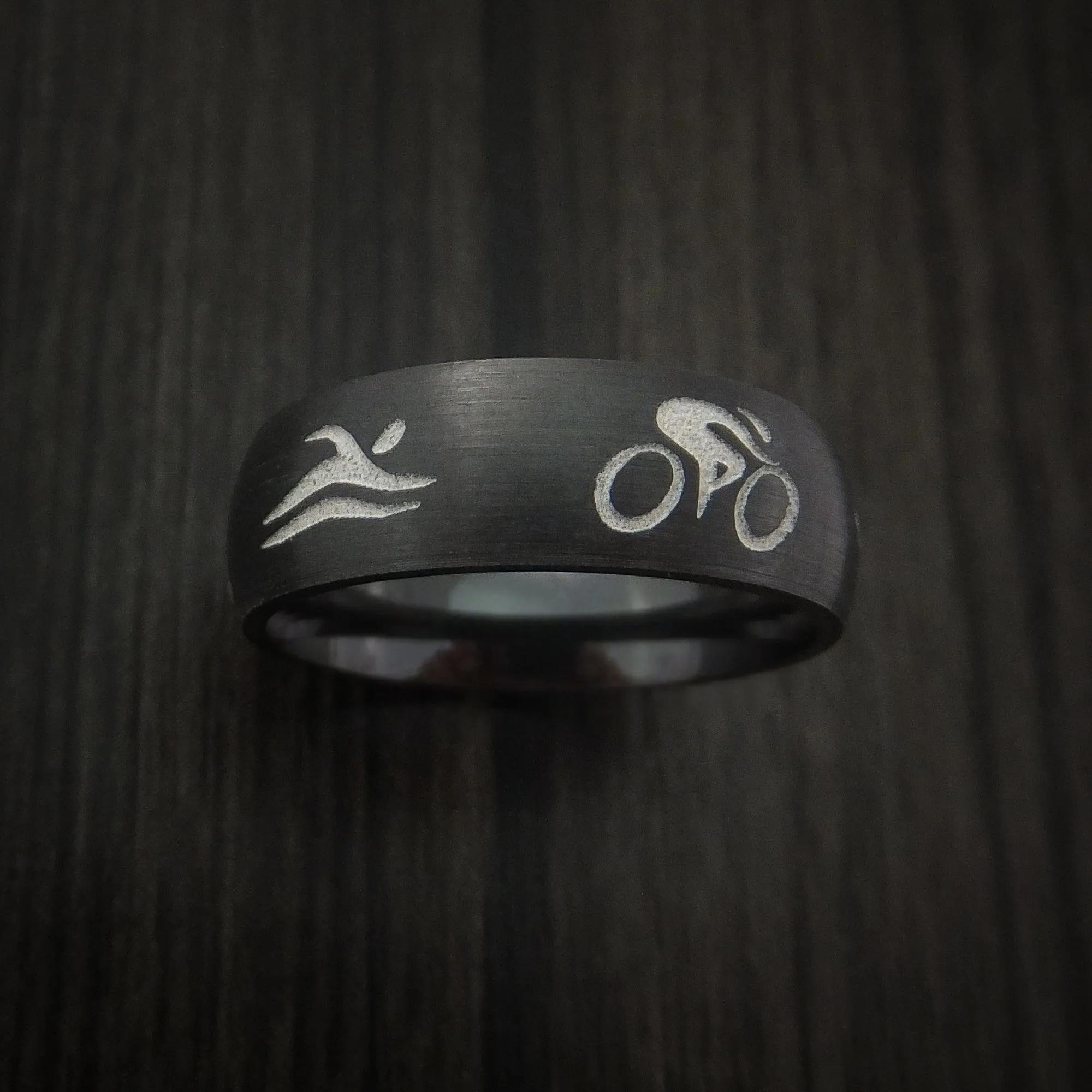 Black Titanium Triathlon Band Custom Made Men's Ring
