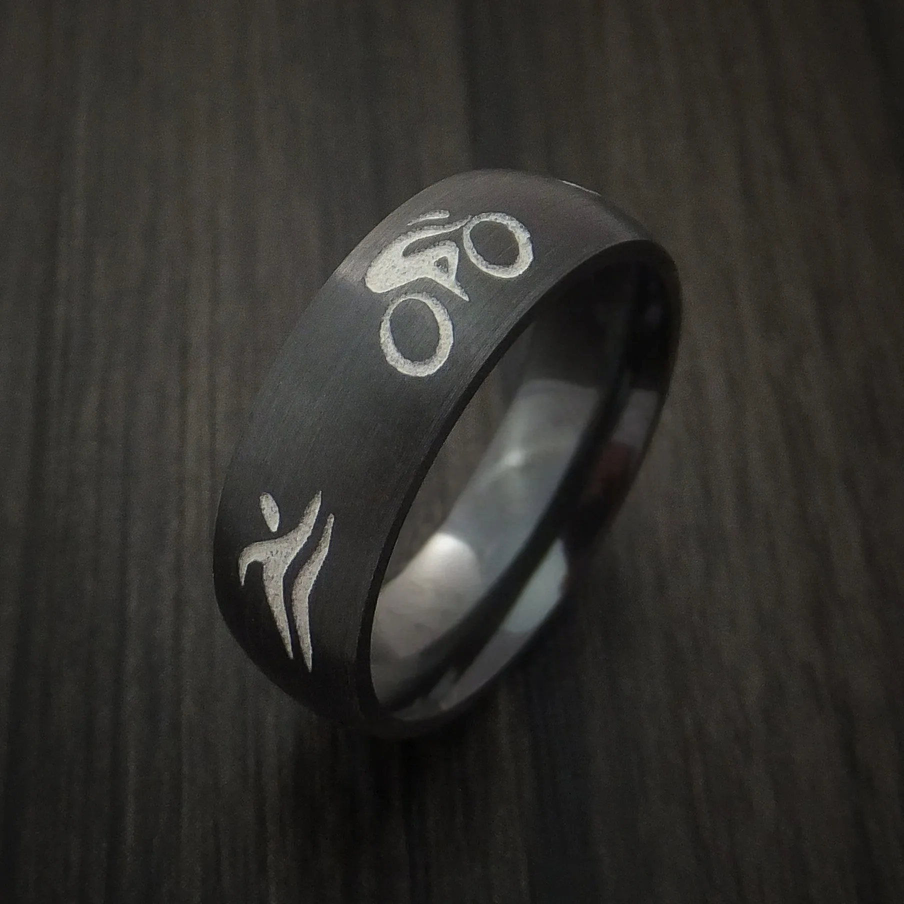 Black Titanium Triathlon Band Custom Made Men's Ring