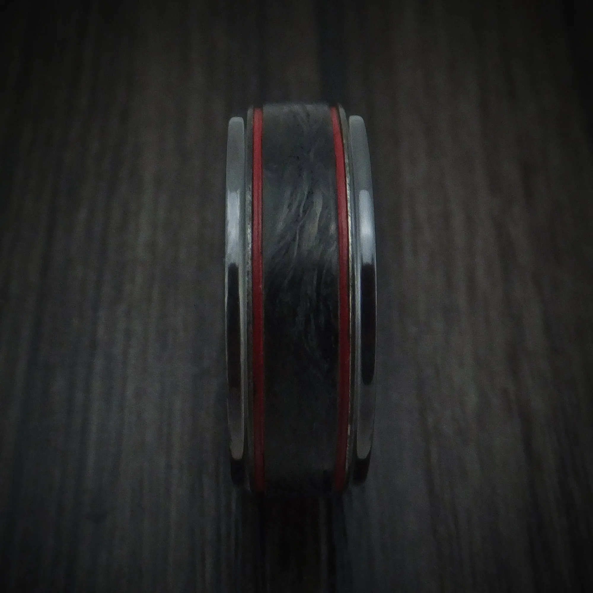 Black Zirconium and Forged Carbon Fiber Men's Ring with Cerakote Accents