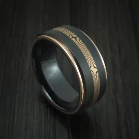 Black Zirconium and Mokume Gane Men's Ring with Gold Edges Custom Made Band