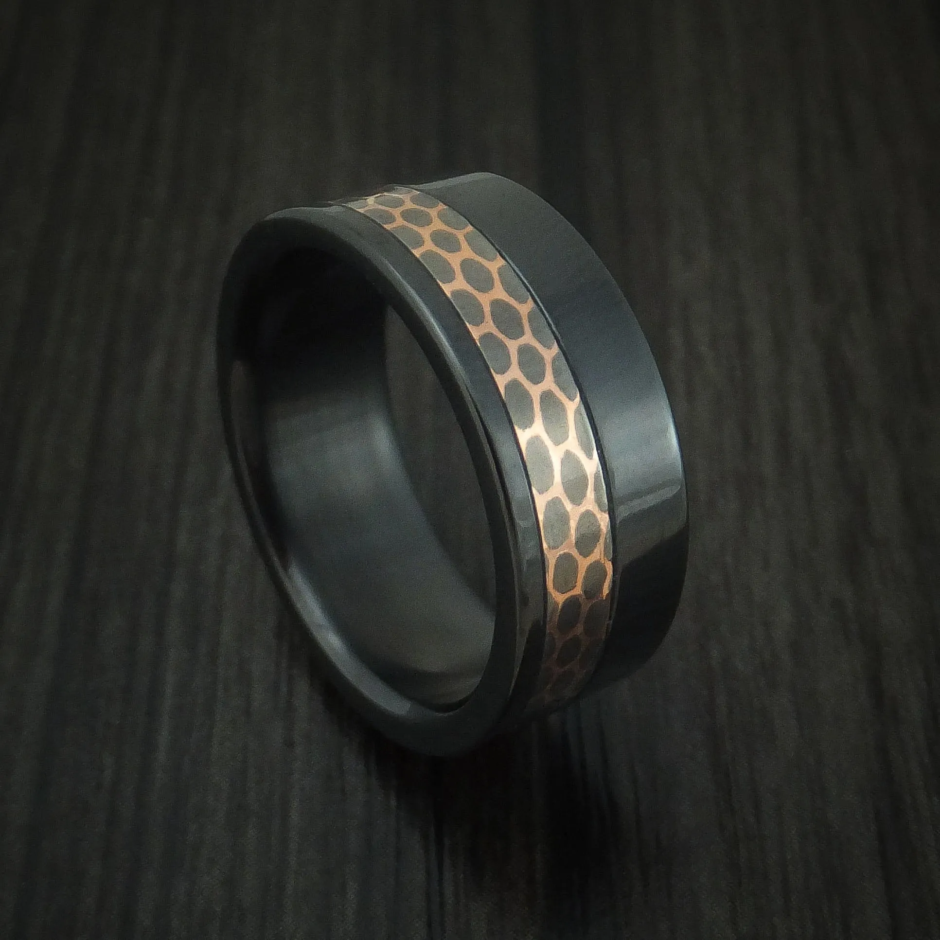 Black Zirconium and Superconductor Men's Ring Custom Made Titanium-Niobium and Copper Band