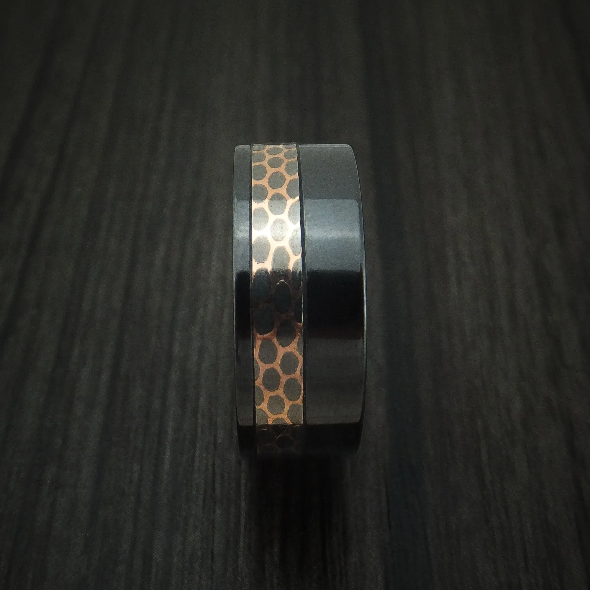 Black Zirconium and Superconductor Men's Ring Custom Made Titanium-Niobium and Copper Band