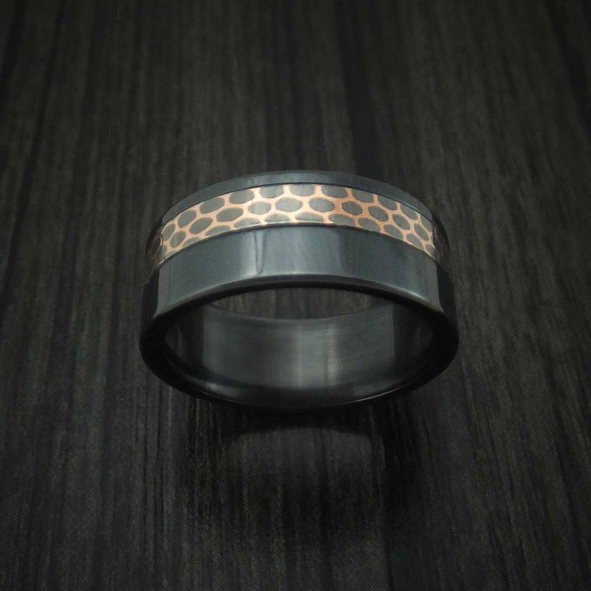 Black Zirconium and Superconductor Men's Ring Custom Made Titanium-Niobium and Copper Band