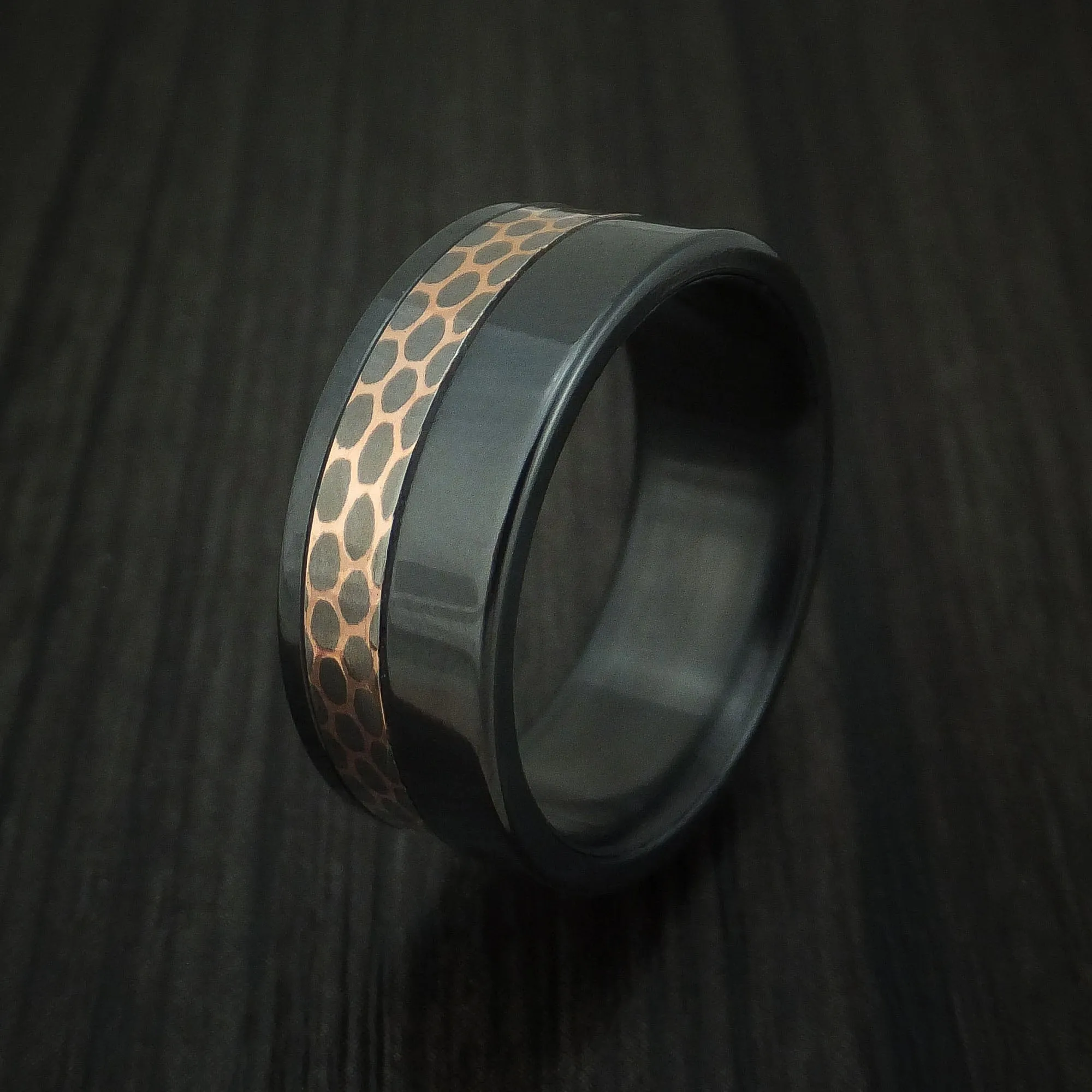 Black Zirconium and Superconductor Men's Ring Custom Made Titanium-Niobium and Copper Band
