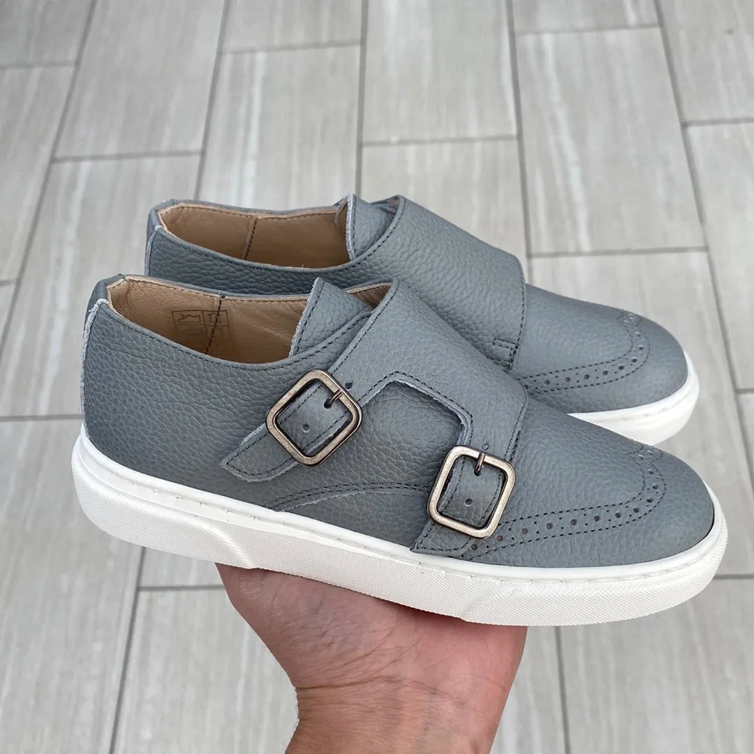 Stylish Blublonc Blue Gray Wingtip Dress Sneakers for Men - Comfortable and Versatile Footwear