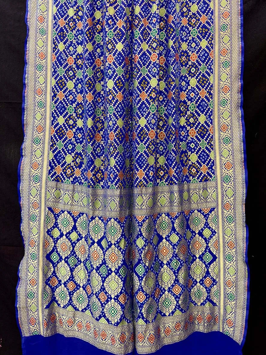 Blue Banarasi Bandhani Pure Georgette Meenakari Saree
