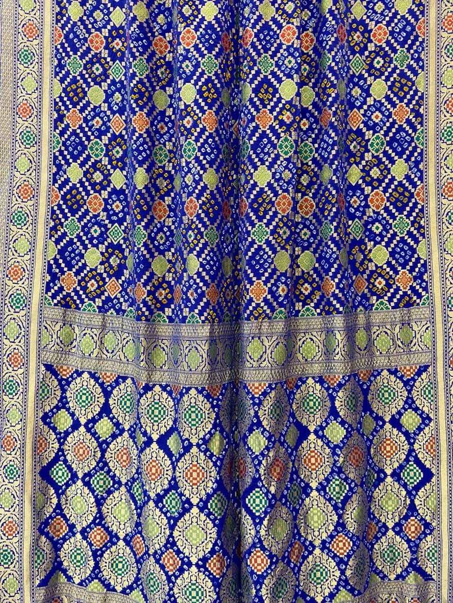 Blue Banarasi Bandhani Pure Georgette Meenakari Saree
