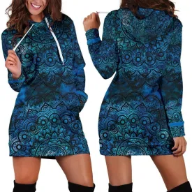Blue Mandala Hoodie Dress | Longline Hoodie Sweatshirt XL