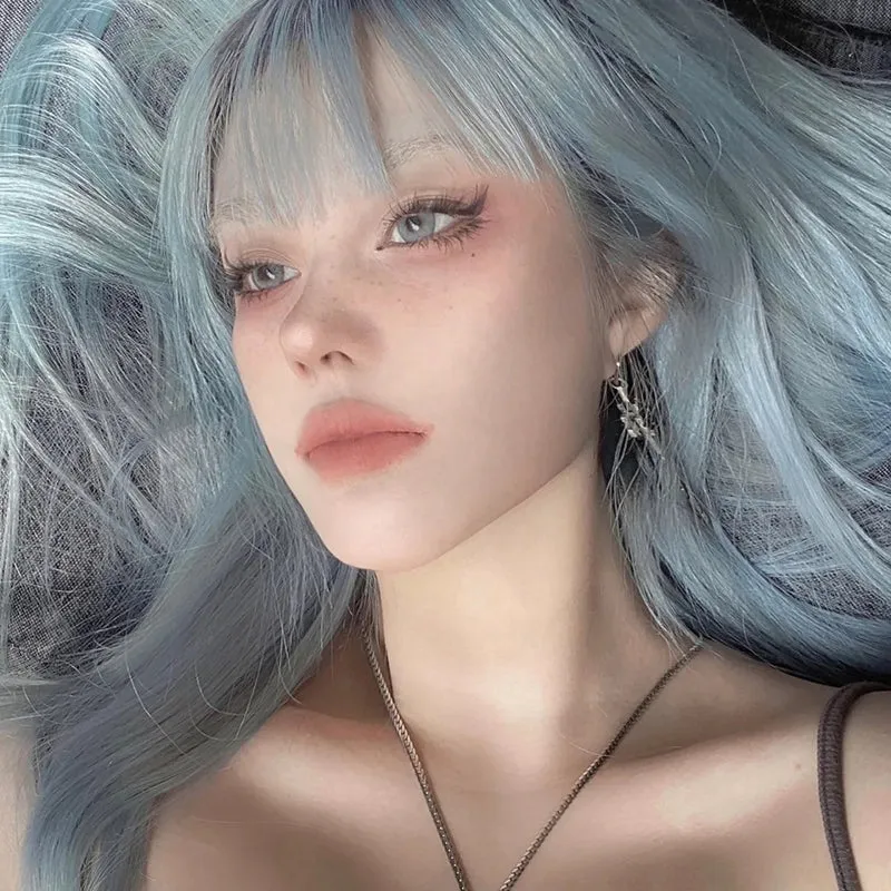 blue straight wig KF11012