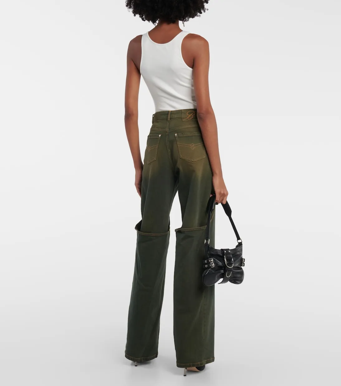 Blumarine Boyfriend Jeans with Decorated Buckle, Brown