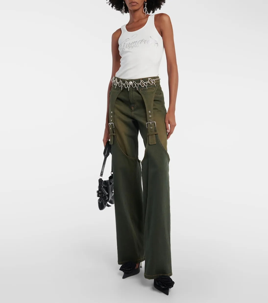 Blumarine Boyfriend Jeans with Decorated Buckle, Brown